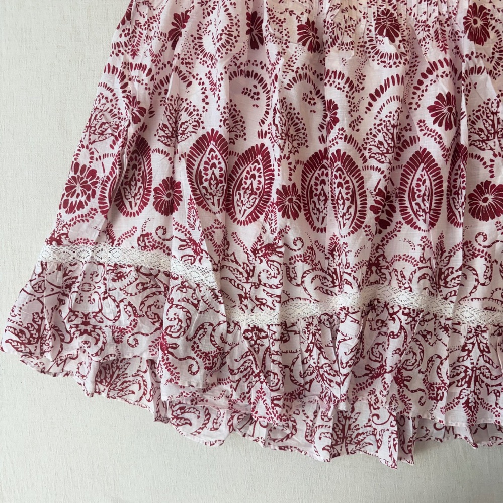 Maeve Flutter-Sleeve Babydoll Mini Dress Plus Size 3X Red Paisley Cotton Boho - Picture 8 of 12